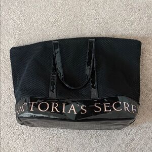 Victoria's Secret Black and Pink Logo Tote